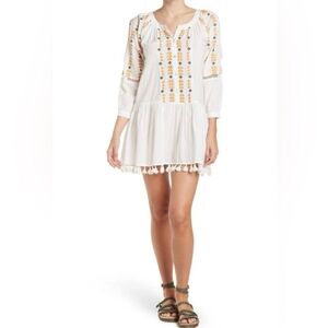 New Area Stars Sorrento Embroidered Dress in White Yellow size Medium